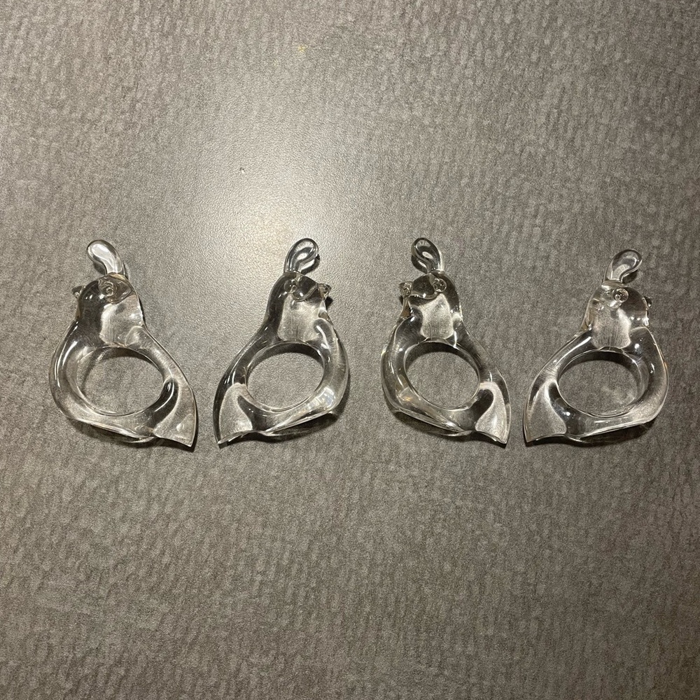 VTG Bijan Set of 4 Partridge Quail Chicken Napkin Rings Lucite Clear Granny Core